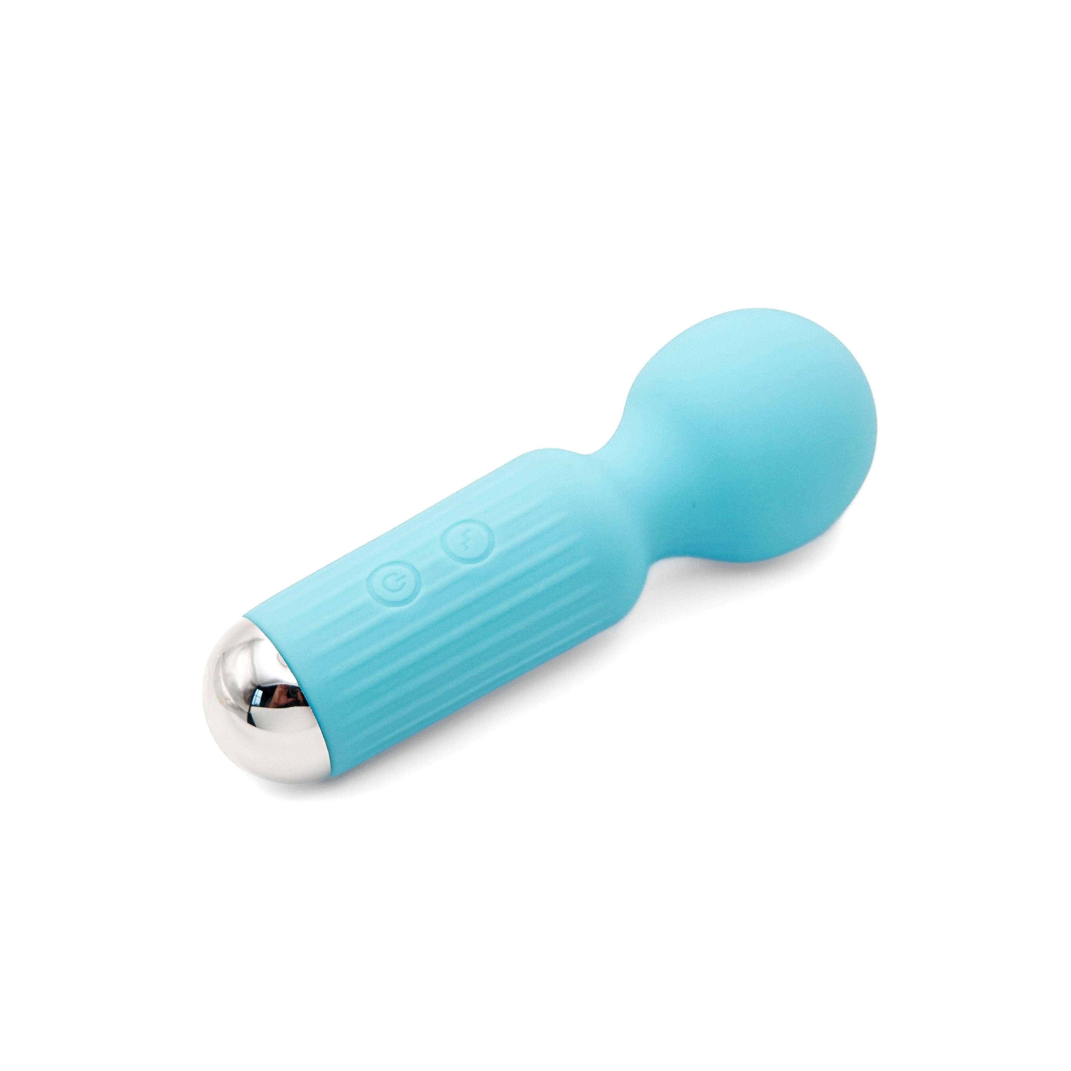 Get Closa blue mini wand vibrator with soft-touch silicone and chrome base, featuring a compact, ergonomic design.