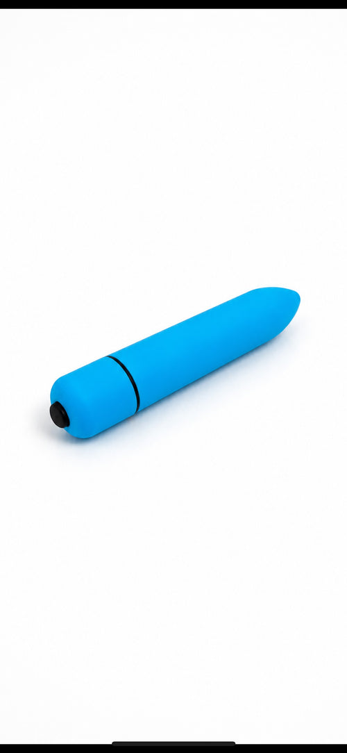 Get Closa blue silicone bullet vibrator with a smooth, compact design and a single black control button.