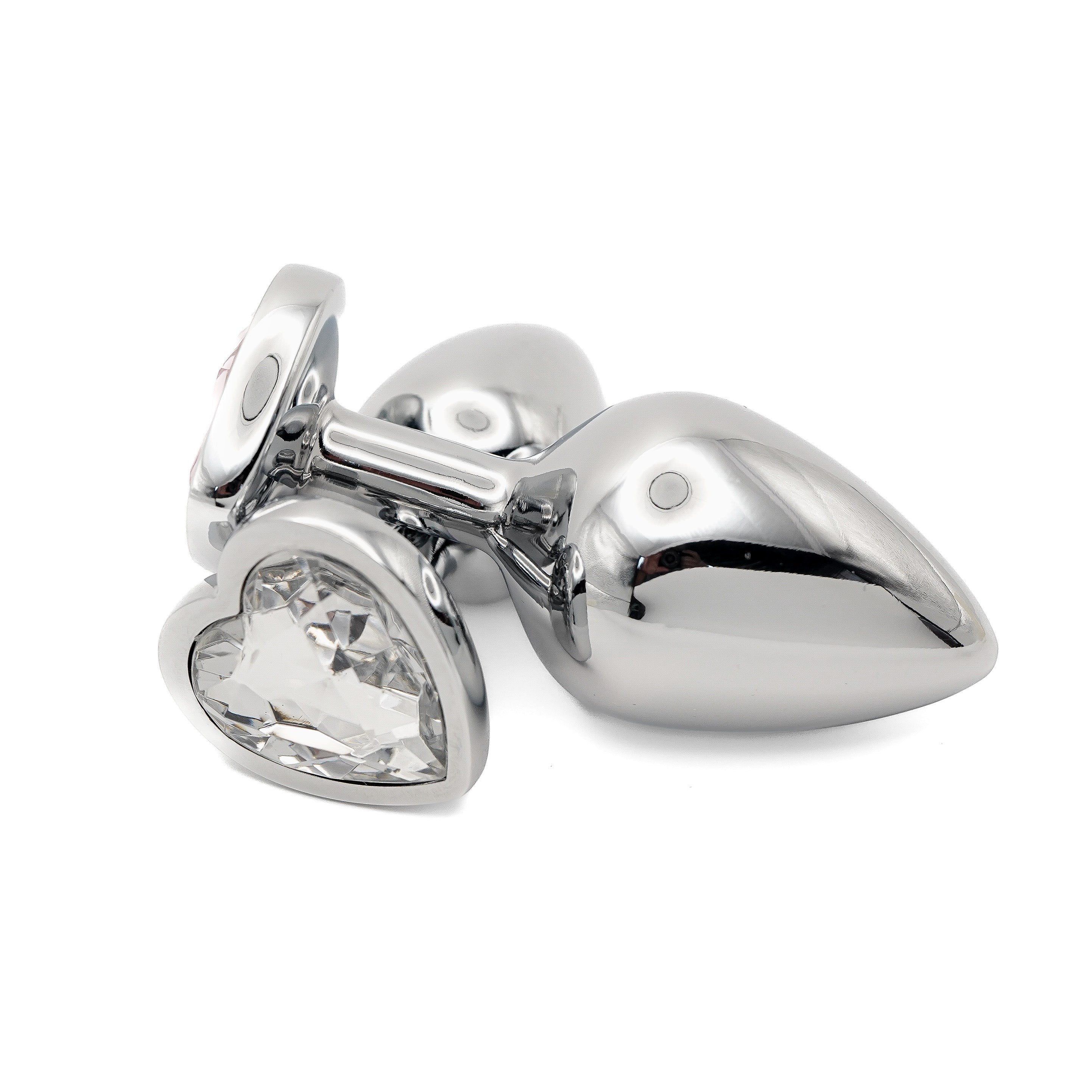 Get Closa chrome metal anal butt plug starter kit with heart-shaped crystal jewelled bases for temperature play