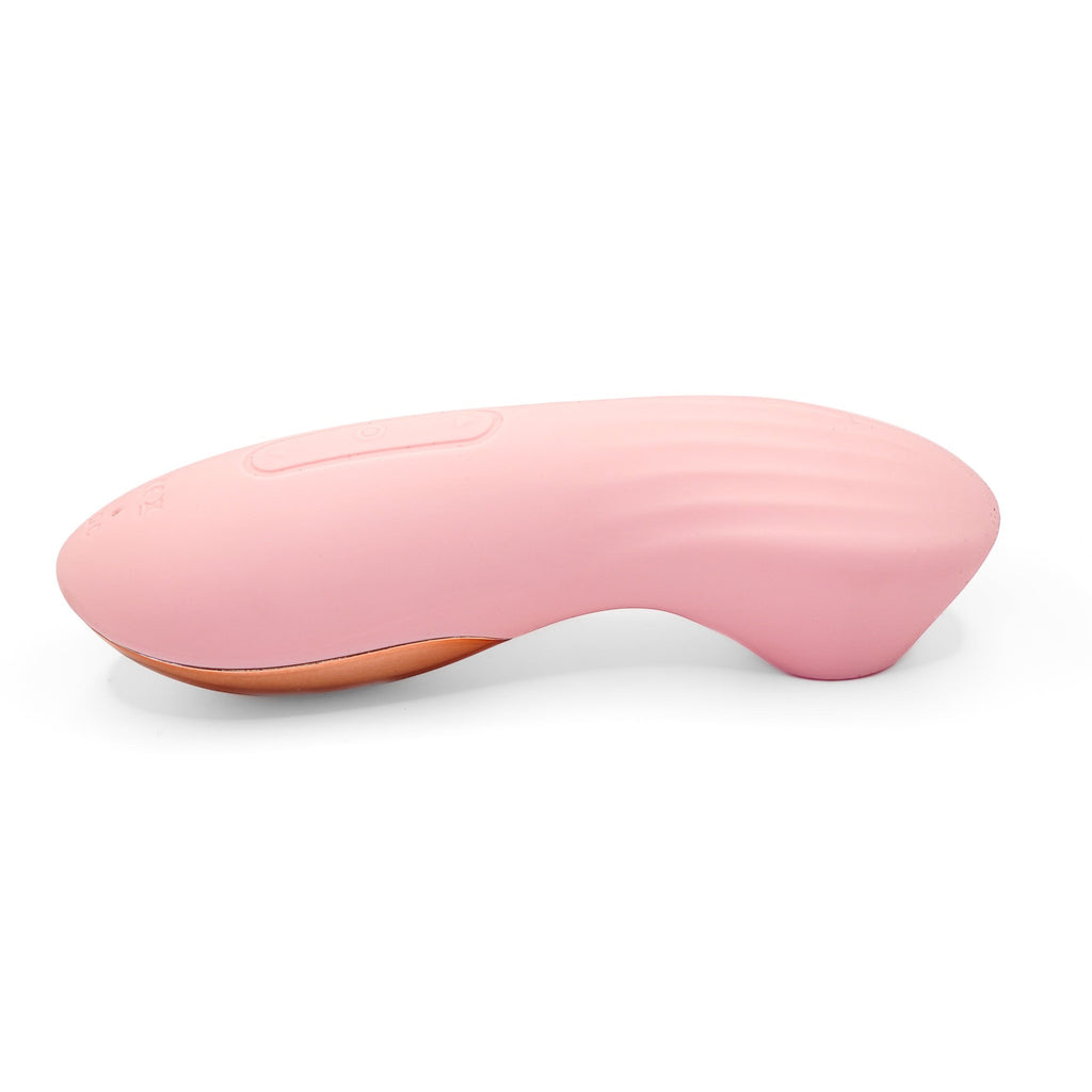 Get Closa Pro clitoral massager in soft pink silicone with rose gold accents and ergonomic air suction design.