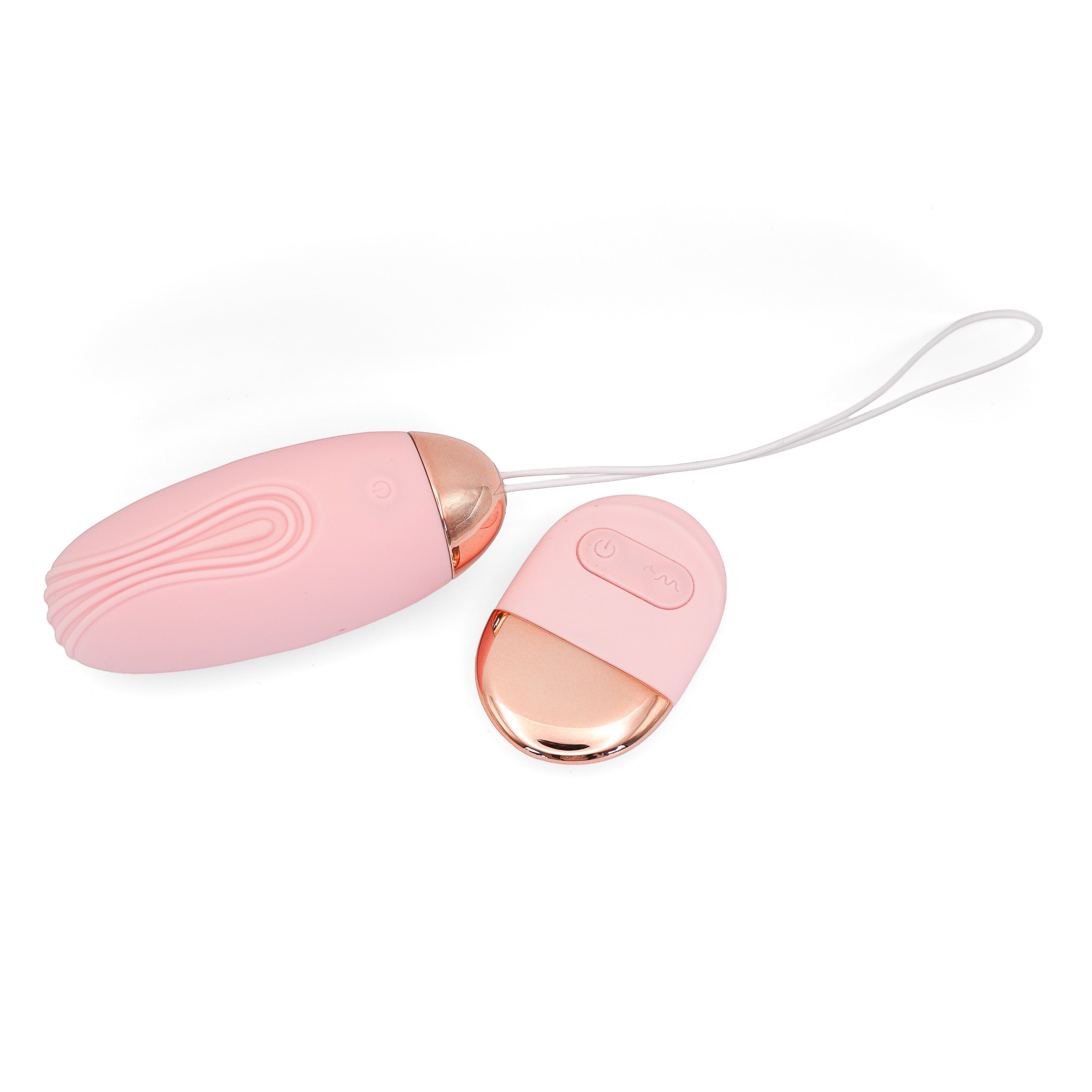 Get Closa remote control love egg in pink silicone with rose-gold accents and a matching wireless remote.