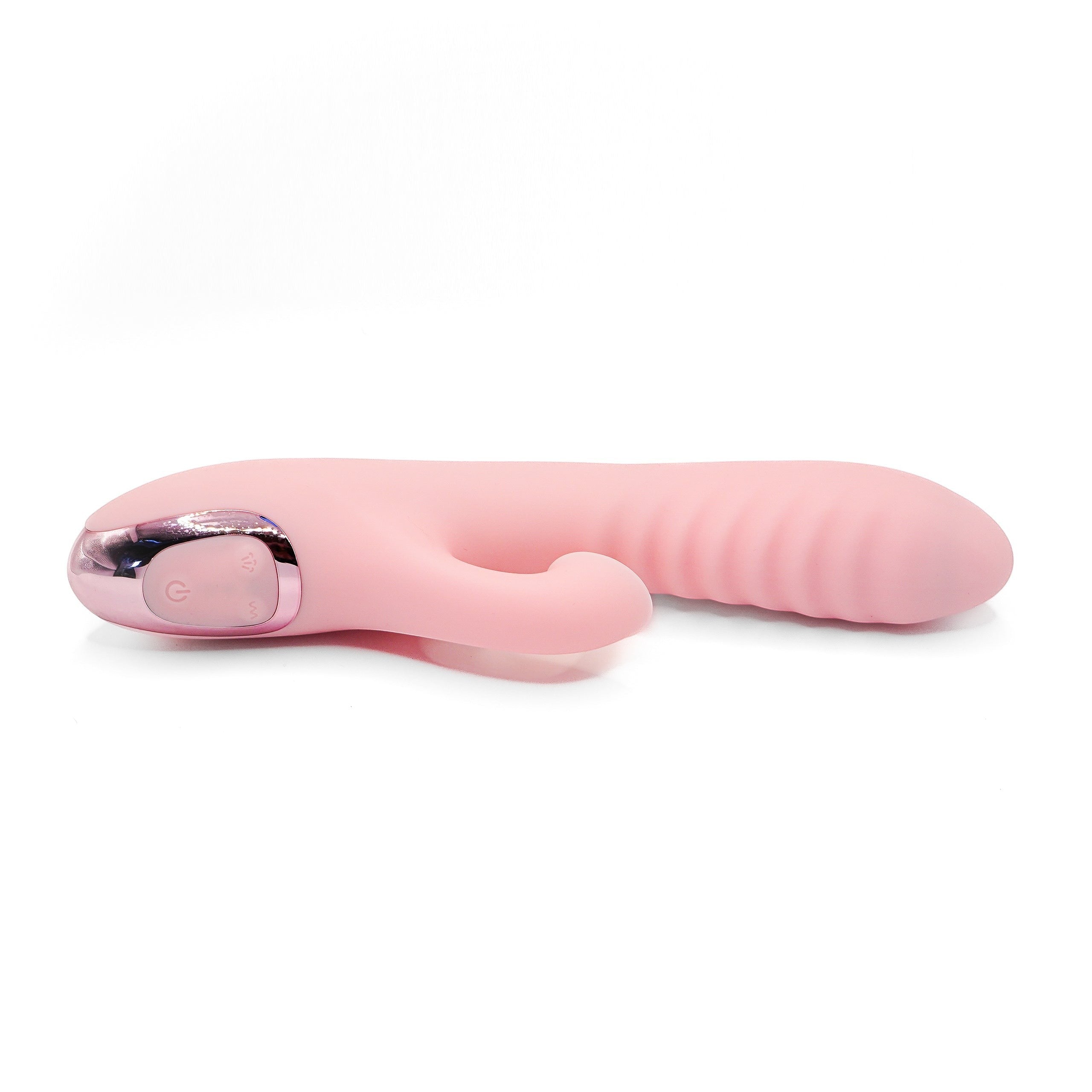 Get Closa pink silicone rabbit vibrator with suction and vibration modes and metallic control panel