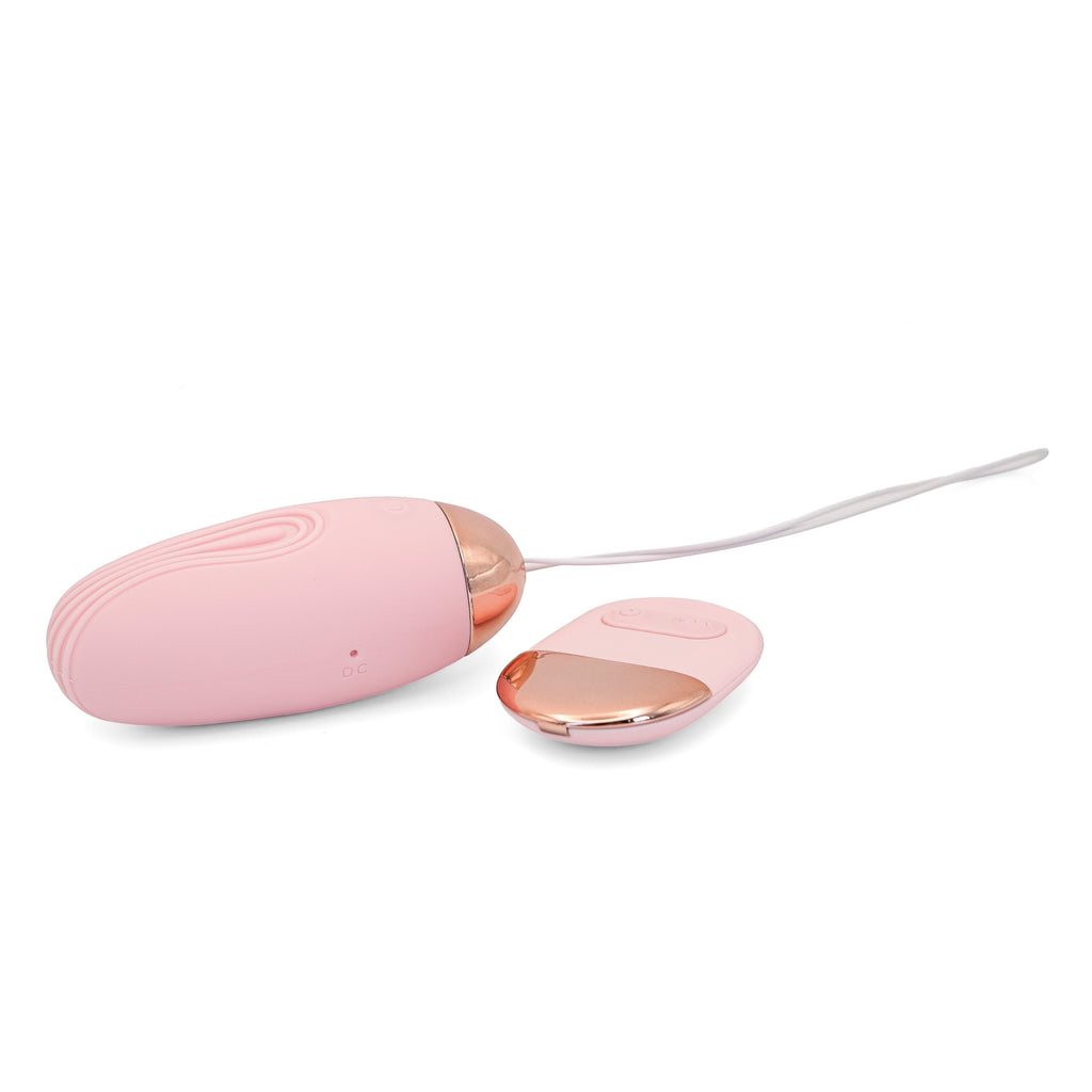Get Closa remote control love egg in soft pink silicone with rose-gold accents and a matching wireless remote.