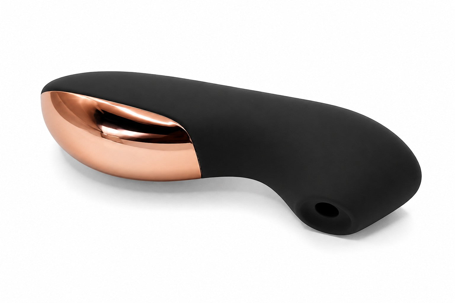 Get Closa Pro clitoral massager in matte black silicone with a metallic rose gold accent on a white background.