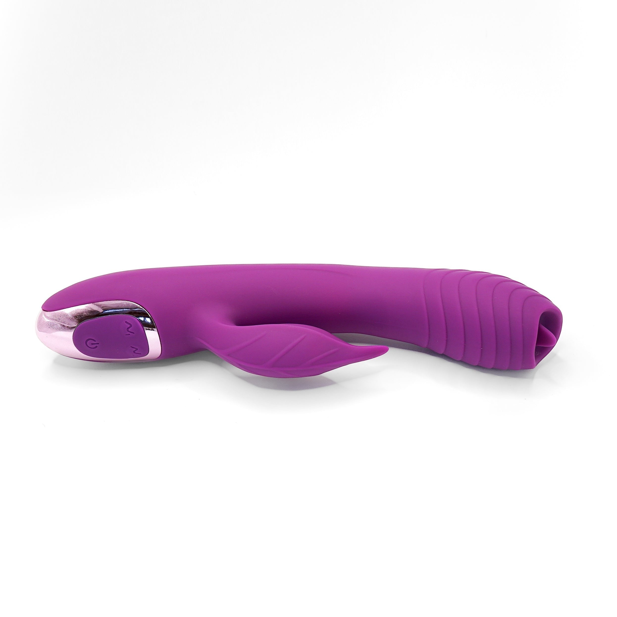 Get Closa purple silicone petal vibrator with textured ridges and dual motors on a white background