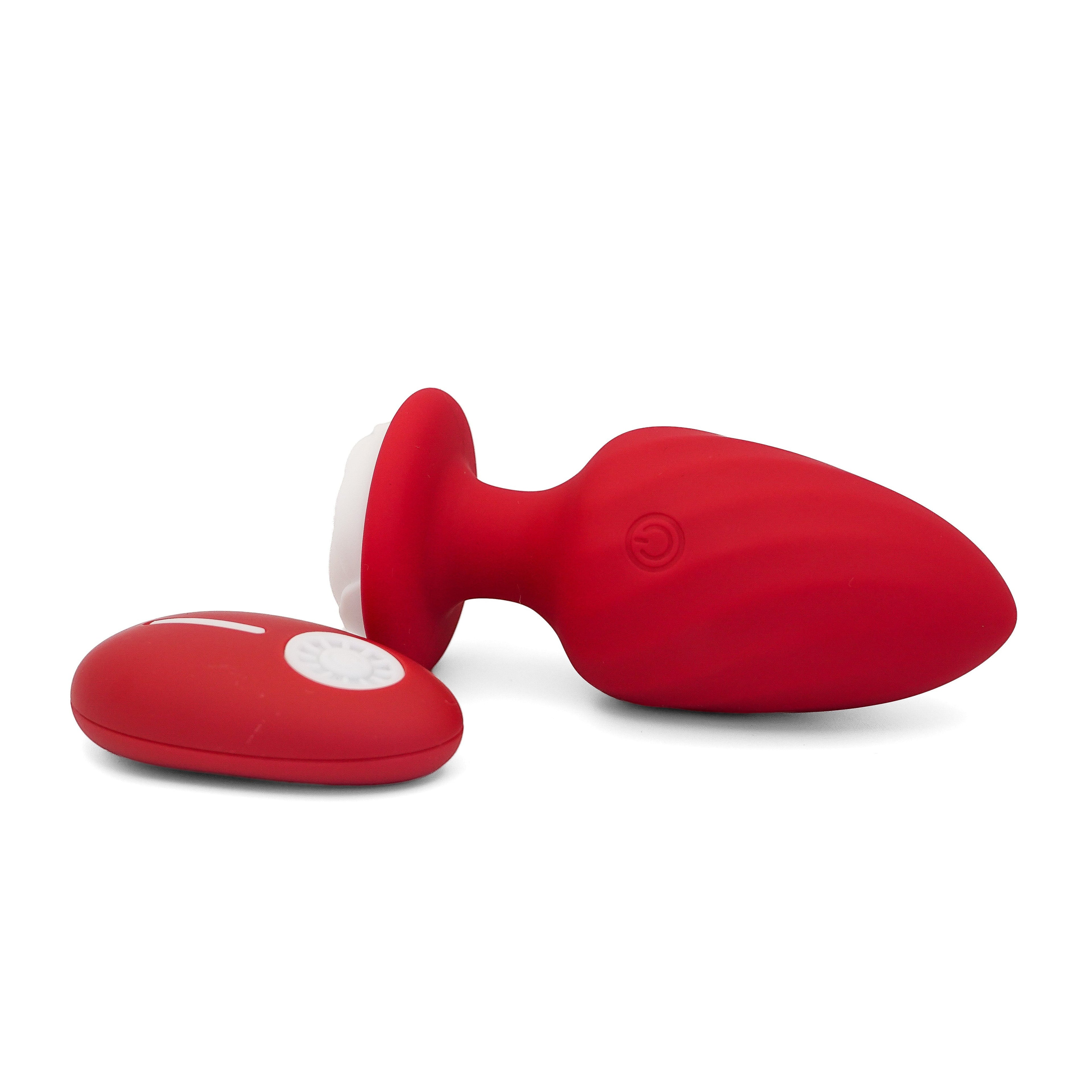 Get Closa red silicone vibrating butt plug with wireless remote control and ergonomic flared base design.