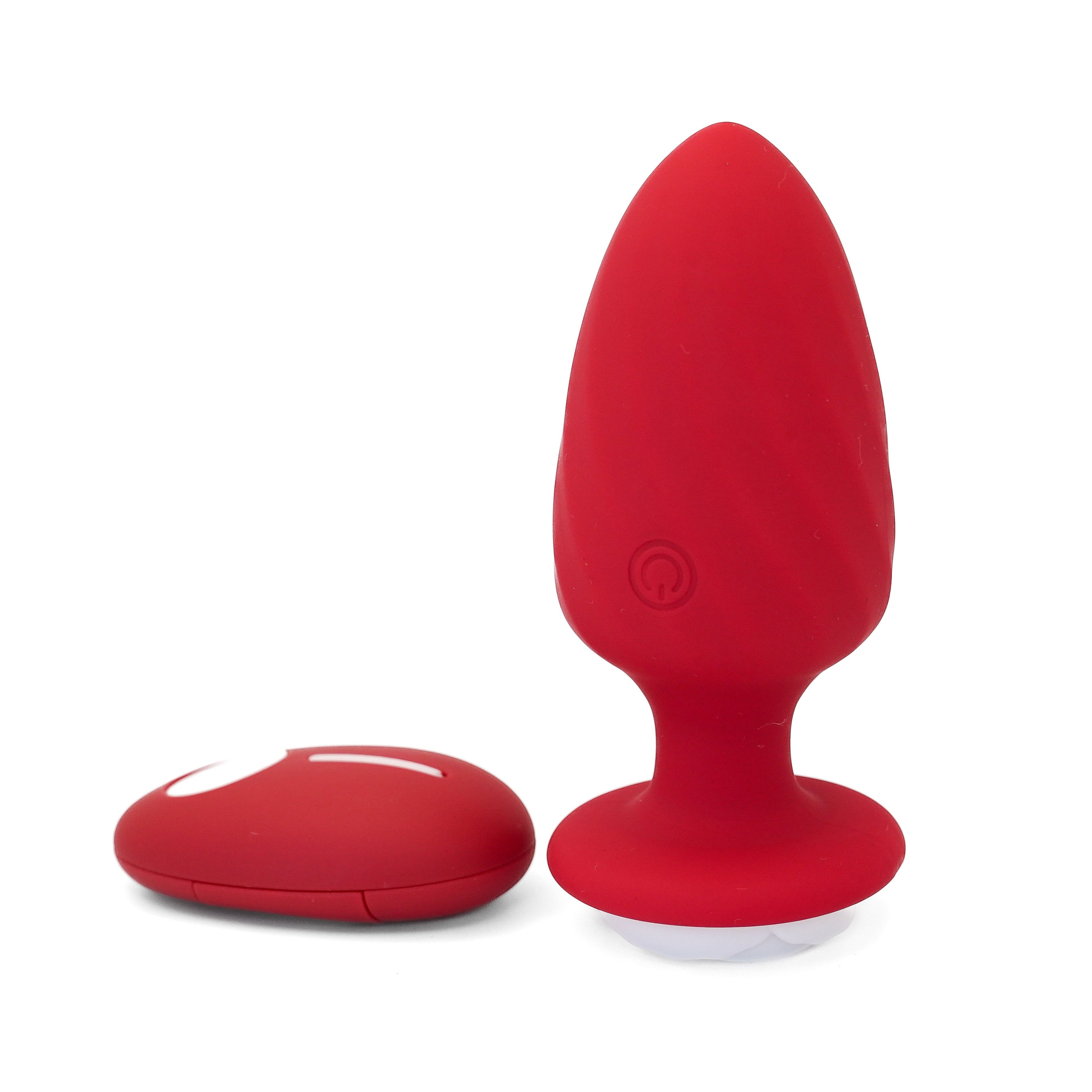 Get Closa red silicone vibrating butt plug with wireless remote control and flared base for safe anal play.